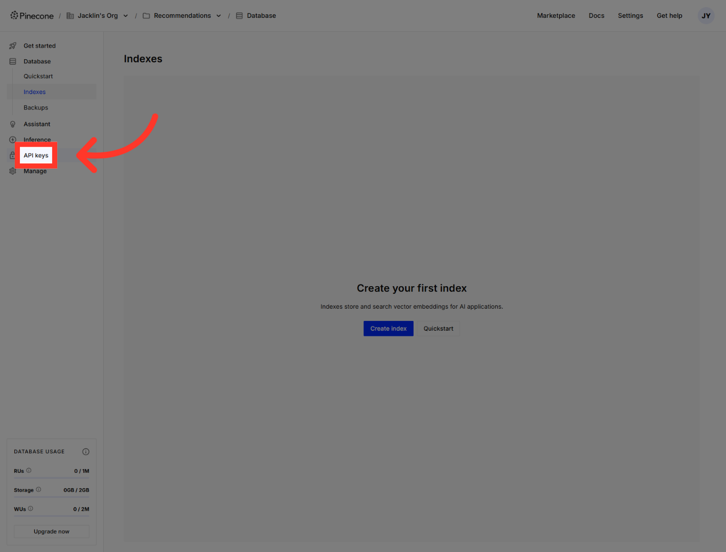 Access API Keys Section