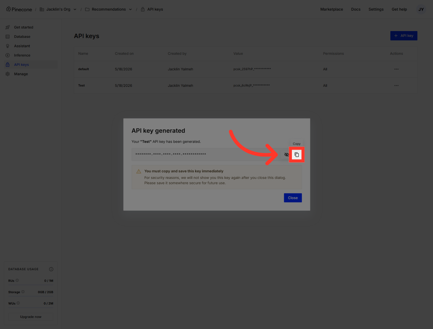 Confirm API Key Settings