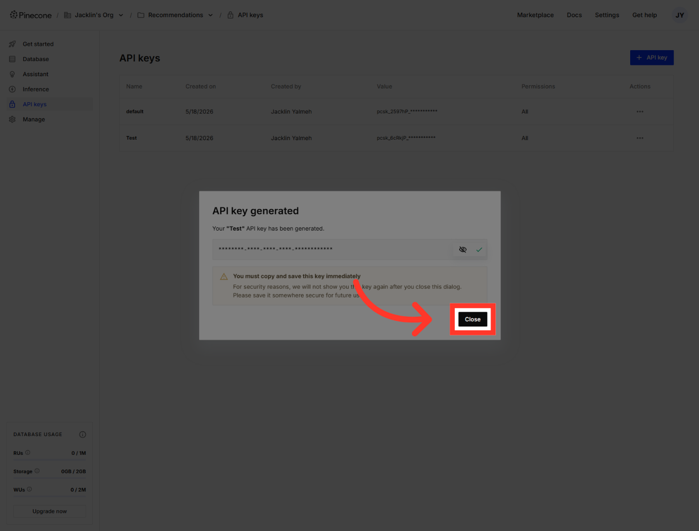 Close API Key Configuration