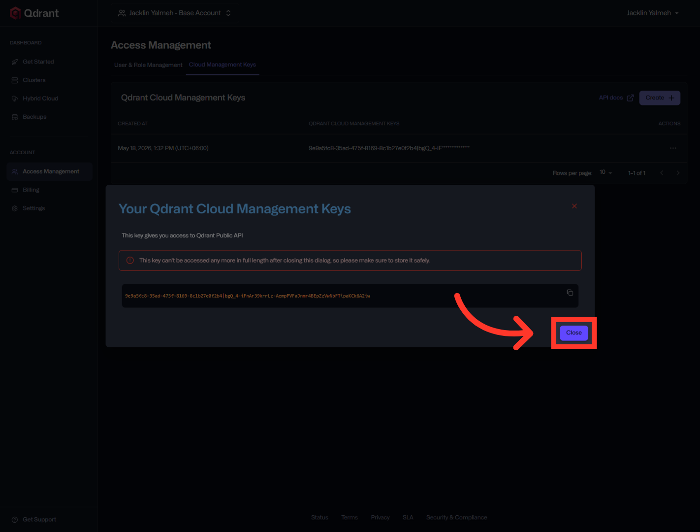 Close Access Key Dialog