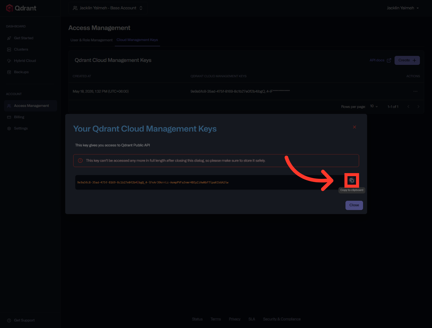 Confirm Key Creation