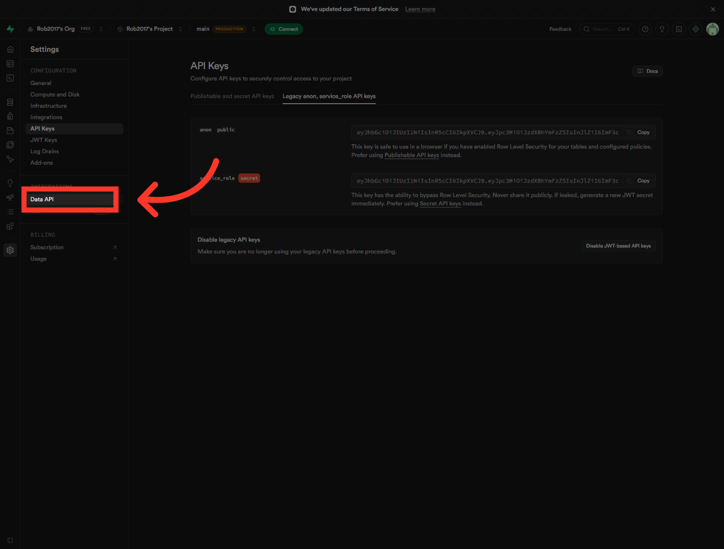 Access Data API Section