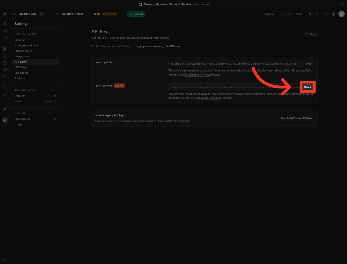 Reveal Service Role Key
