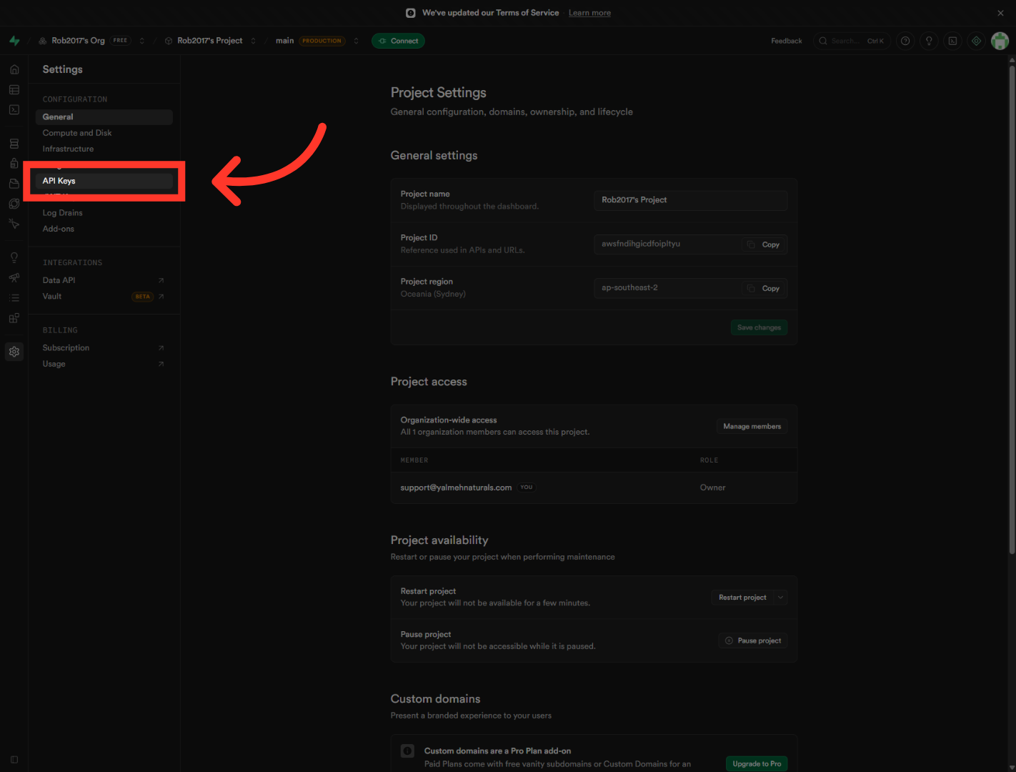 Navigate To API Keys