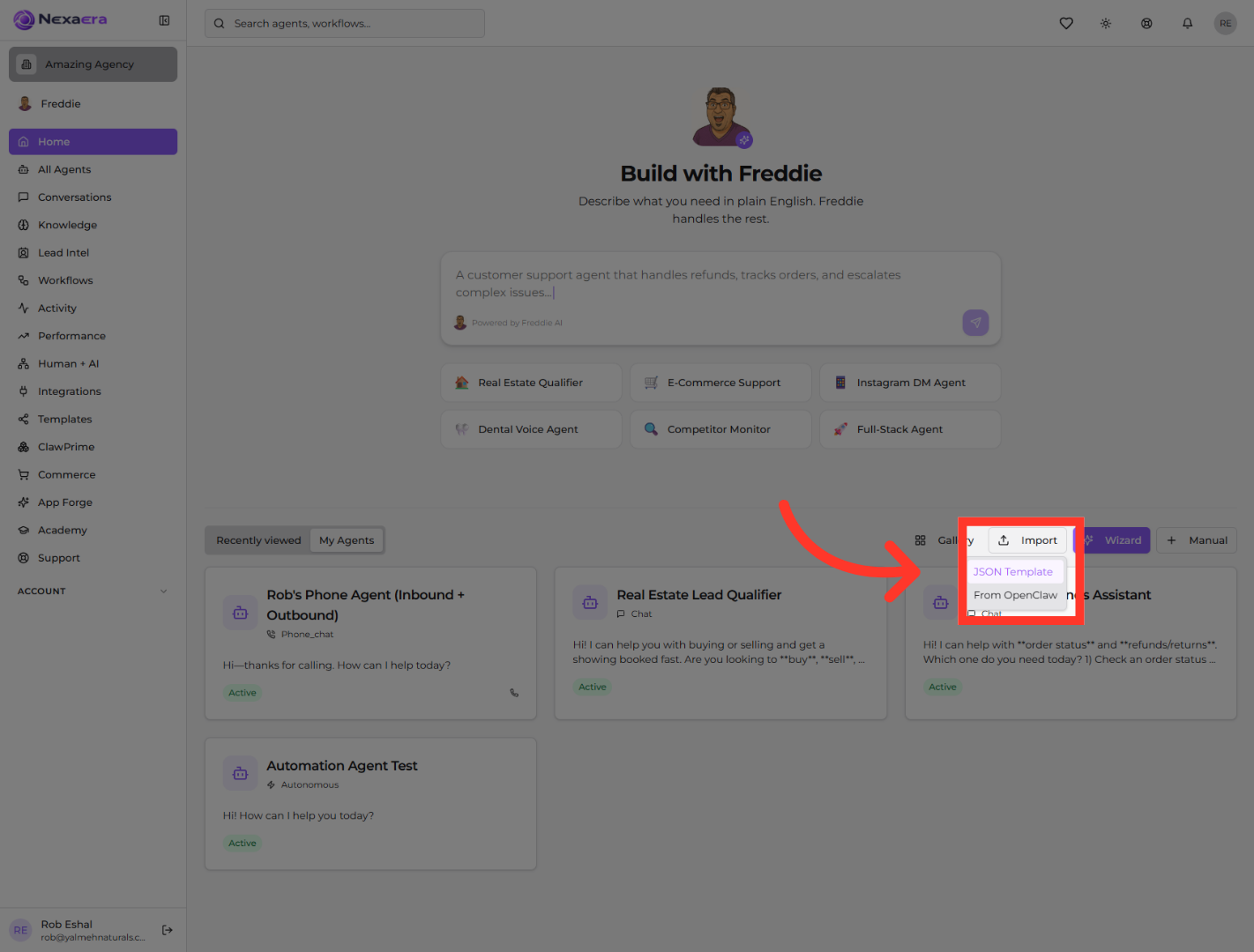 Select JSON Template Option