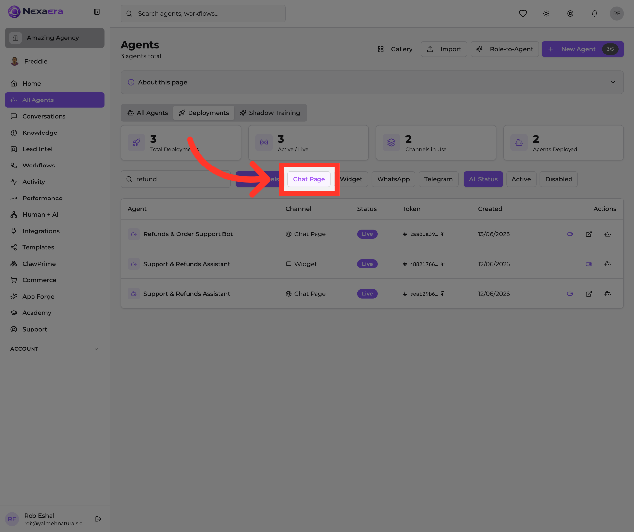 Select Chat Page Channel
