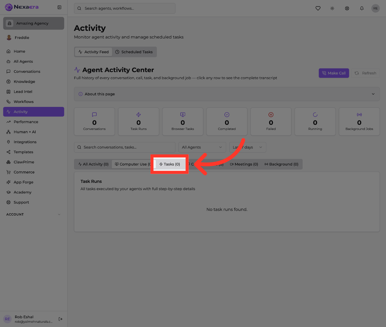 Access Tasks Section