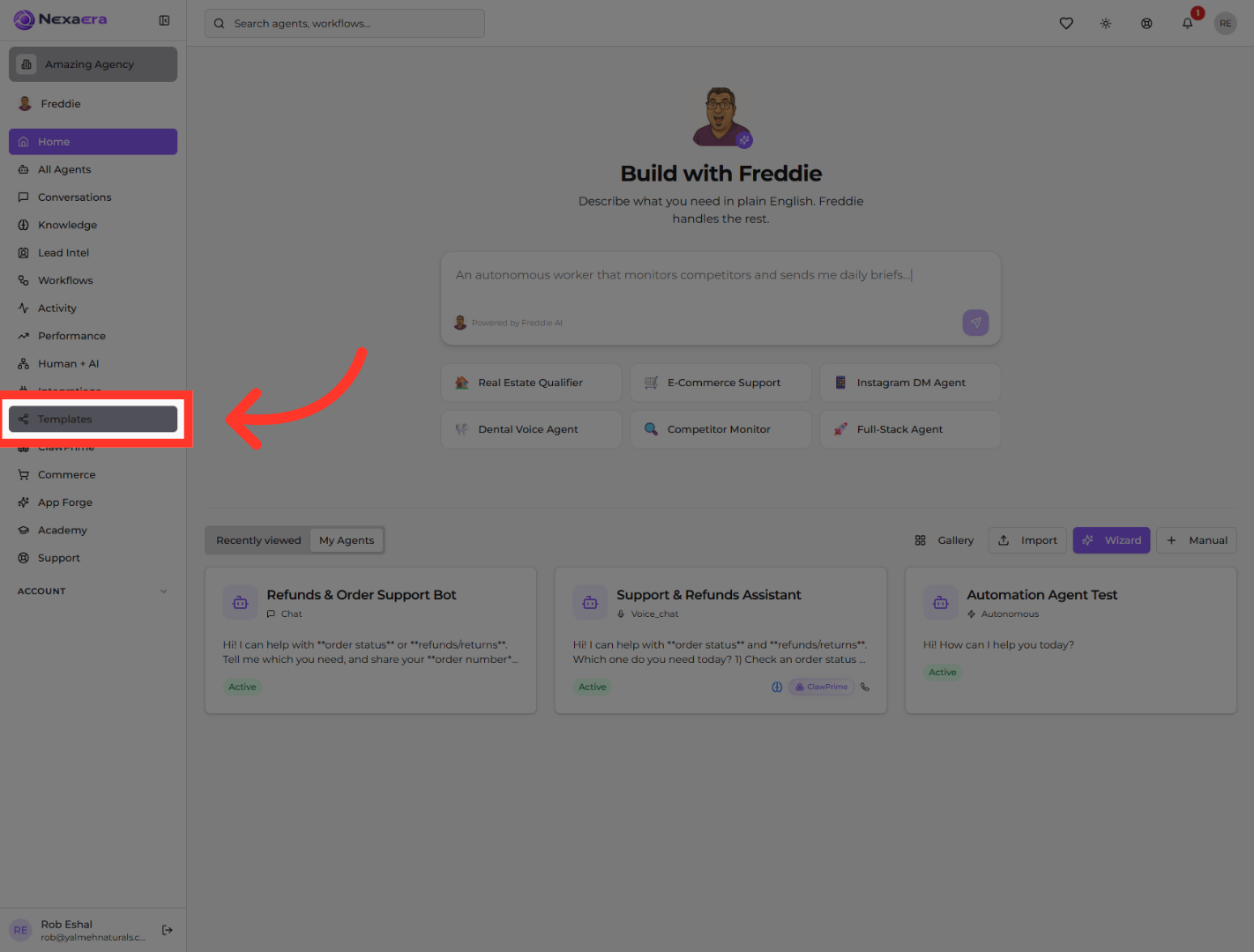 Open Templates Section