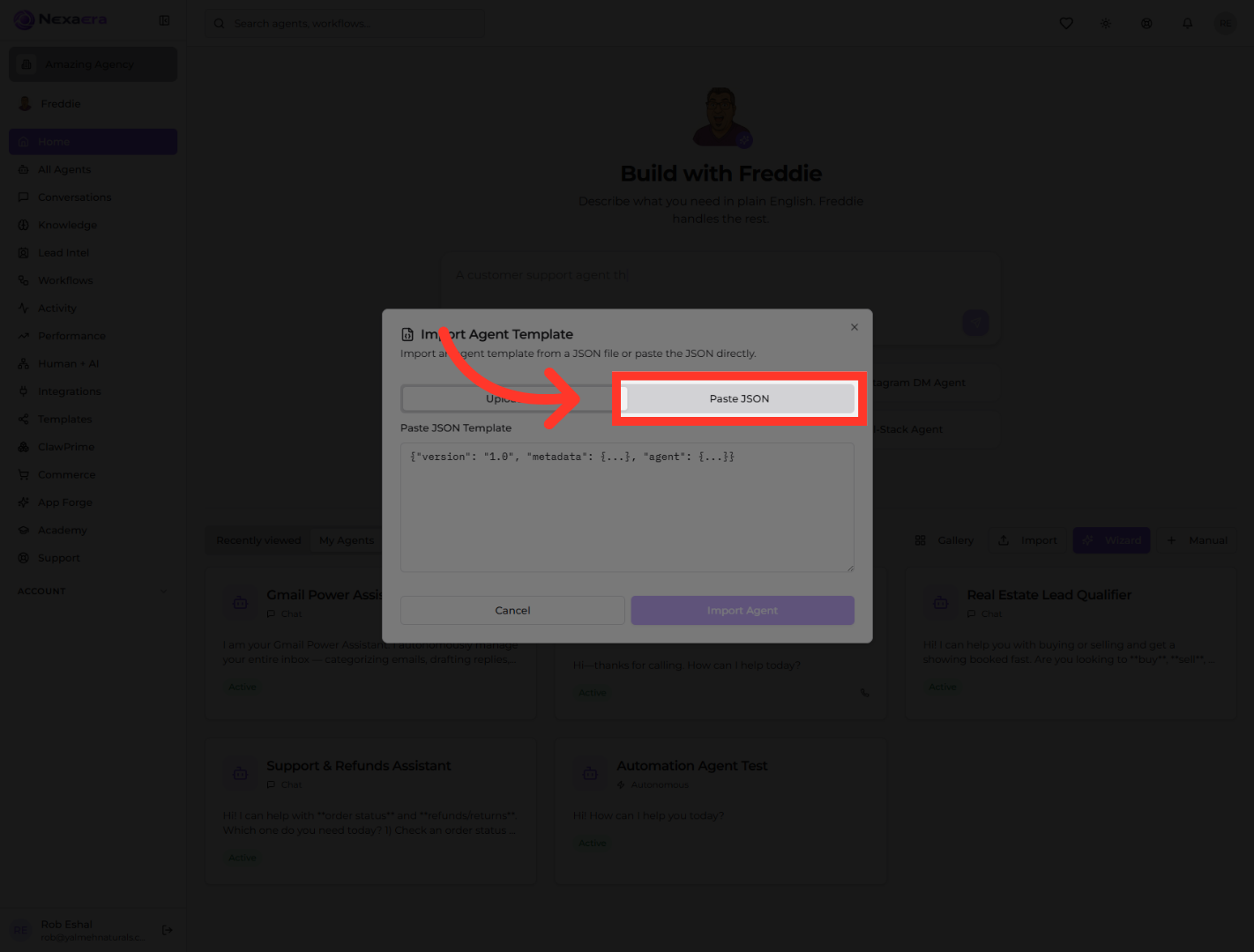 Select Paste JSON Option