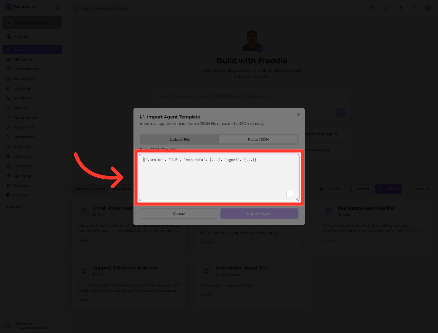 Open Paste JSON Template Dialog