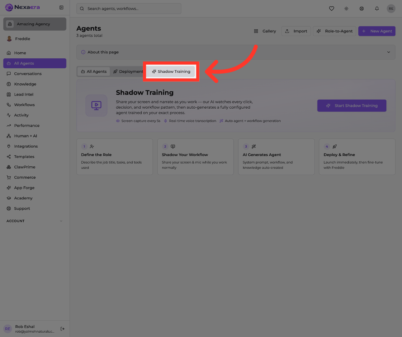 Open Shadow Training Tab