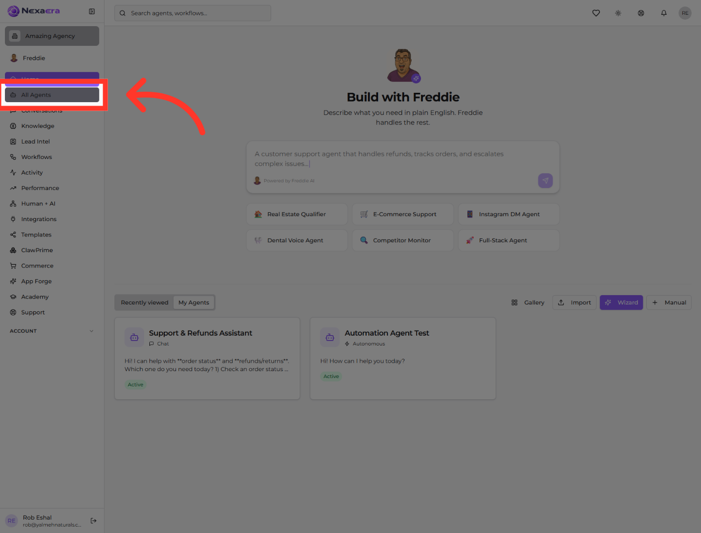 Access All Agents Section
