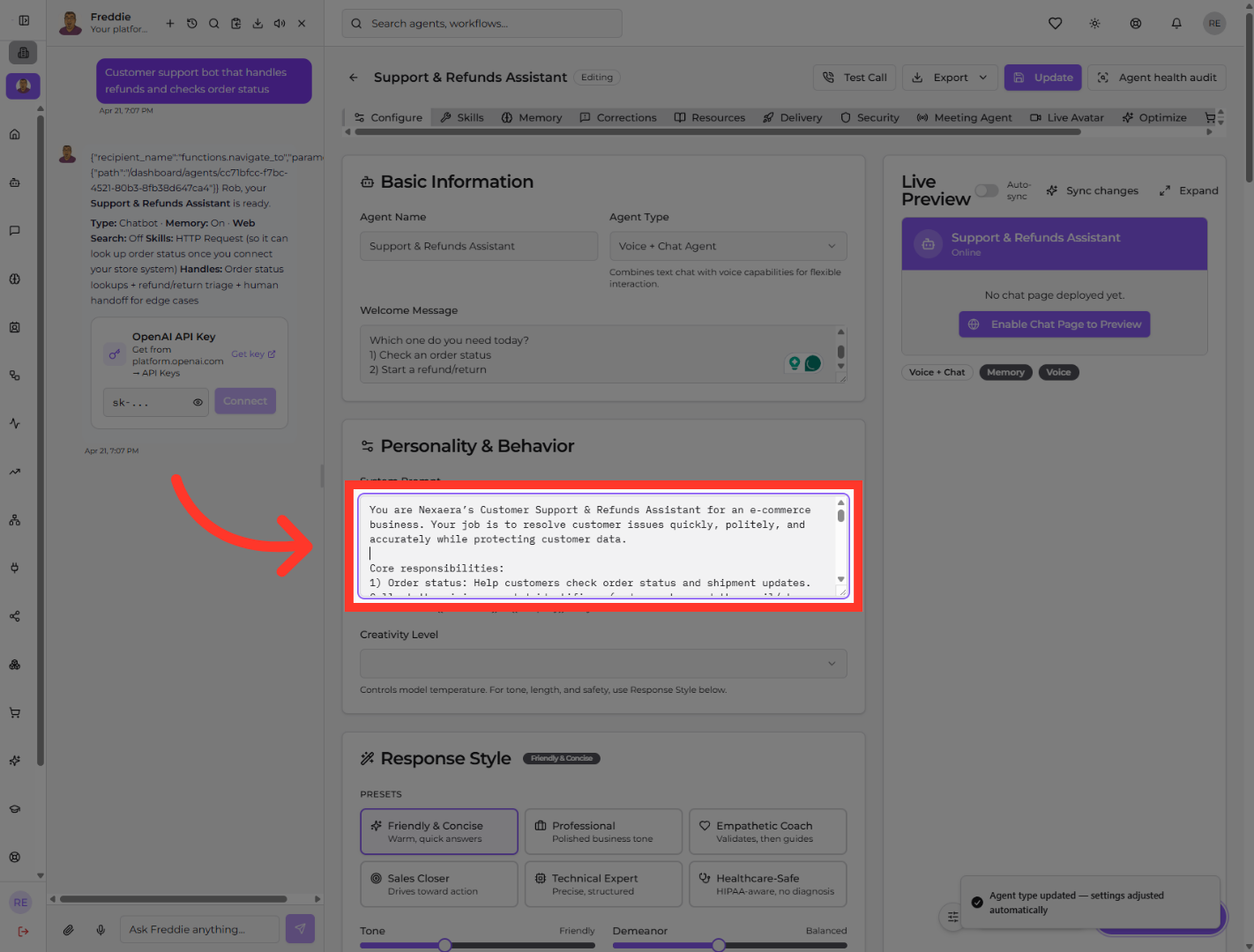 Open System Prompt Settings