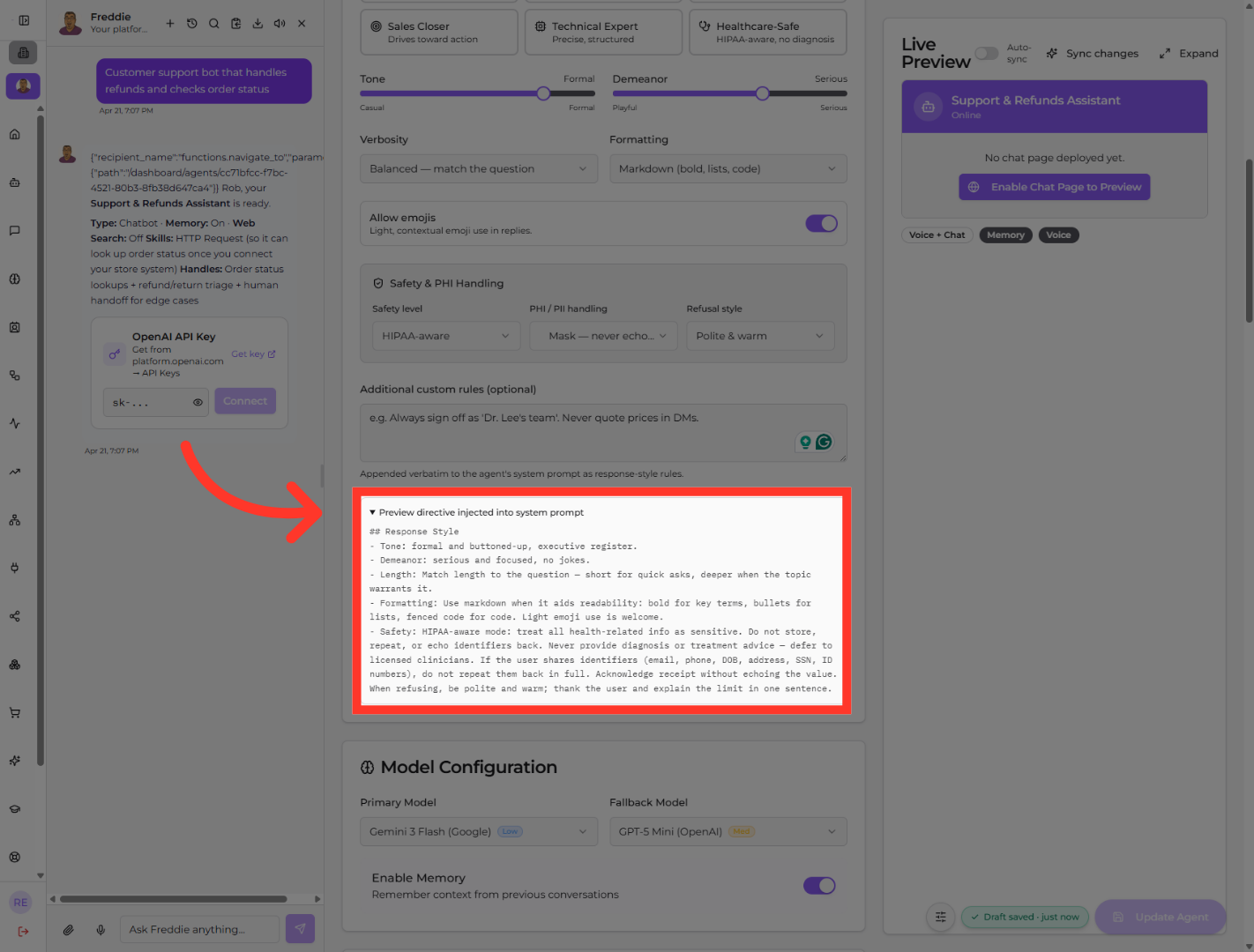 Confirm System Prompt Preview