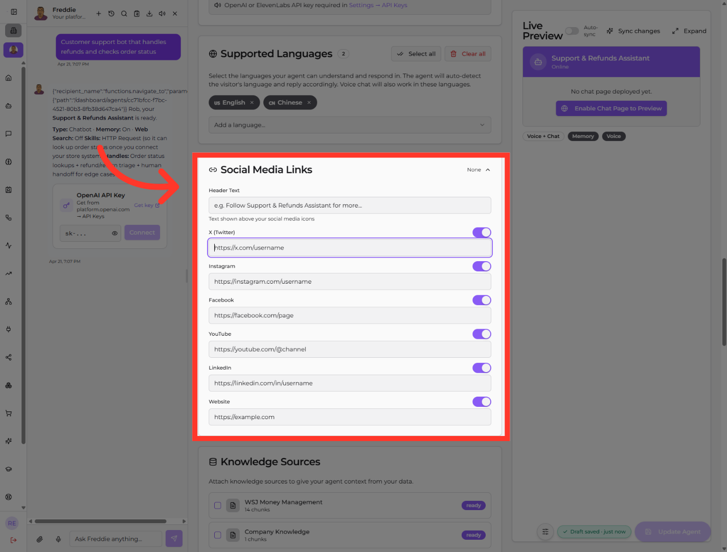 Edit Social Media URL