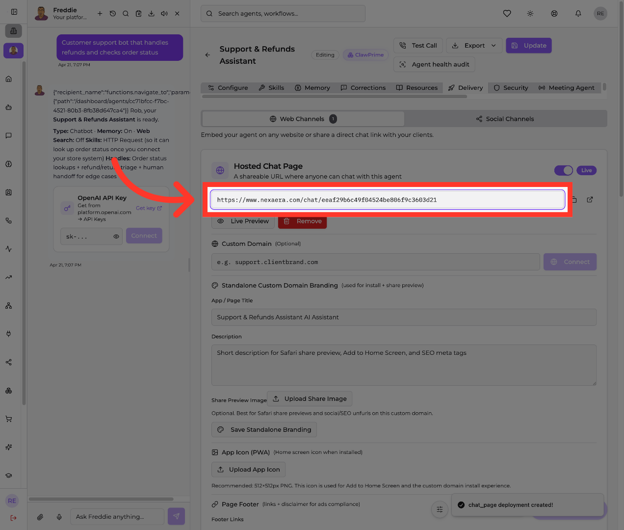 Open Chat Page URL