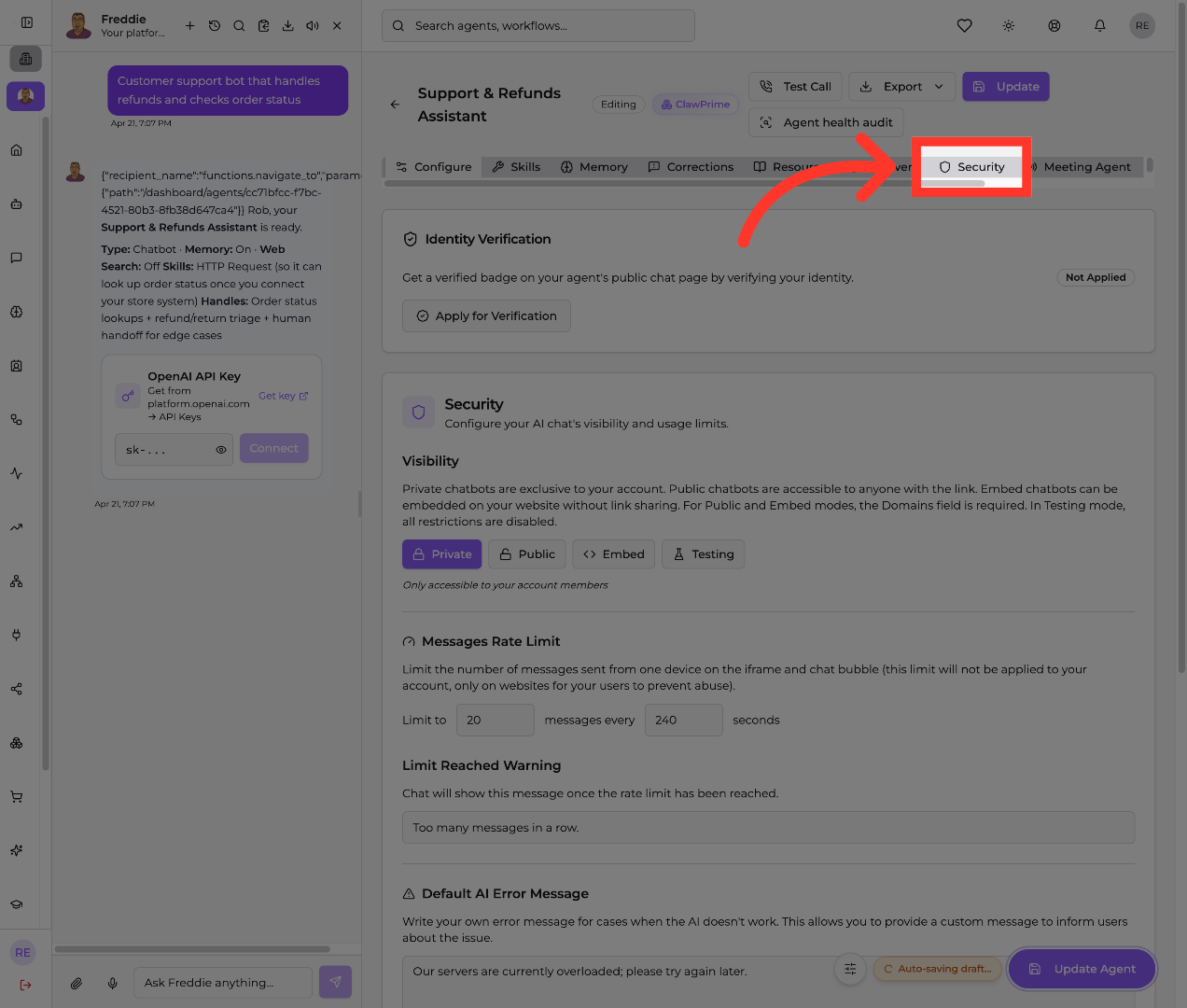 Navigate to Security Settings