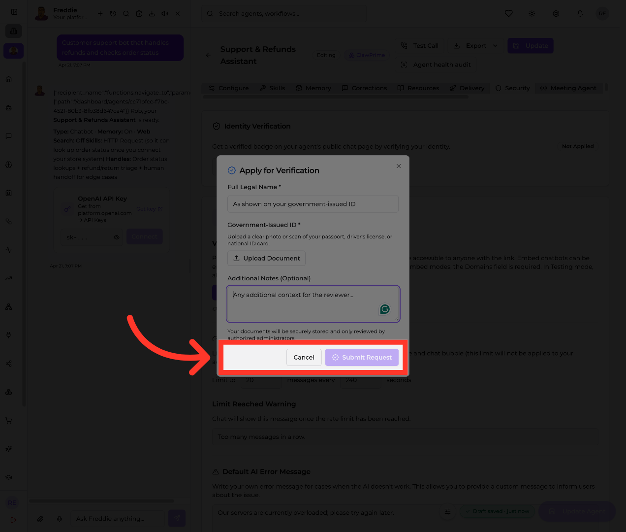 Cancel or Submit Verification