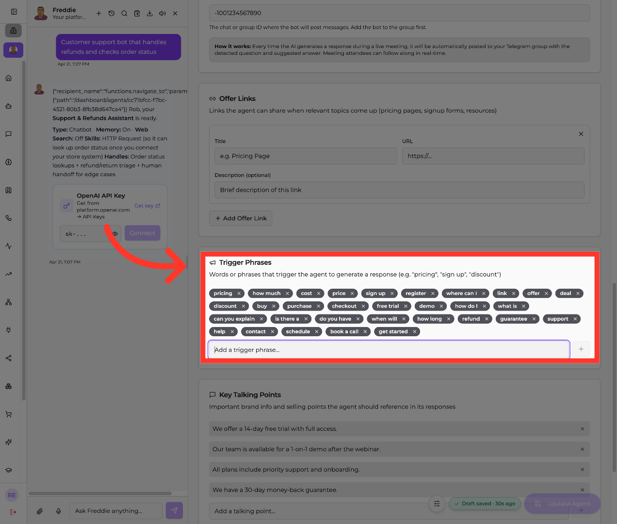 Add Trigger Phrase Field