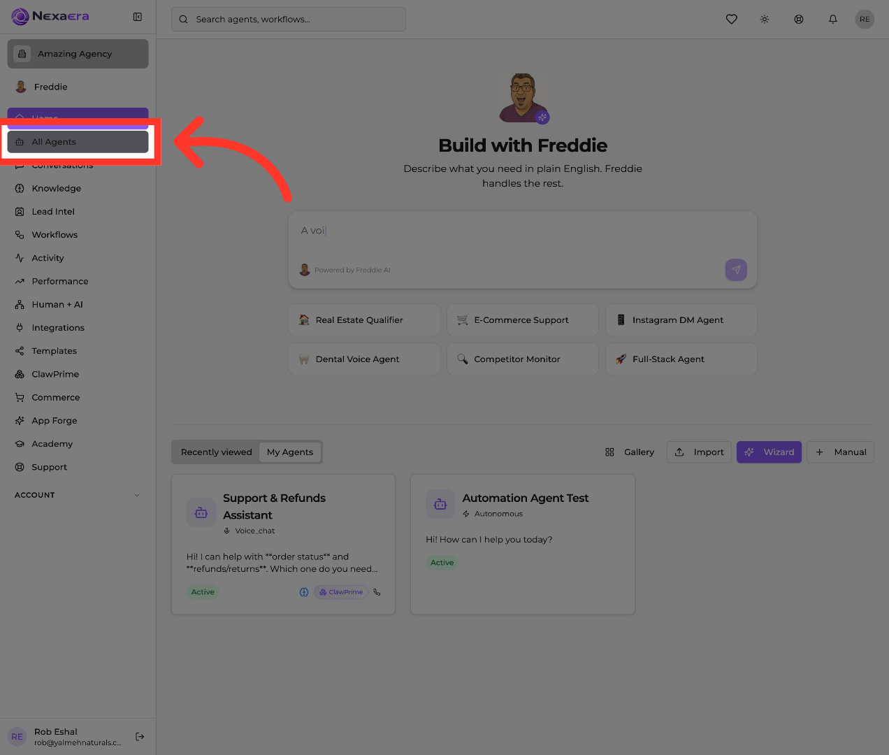 Access All Agents Section