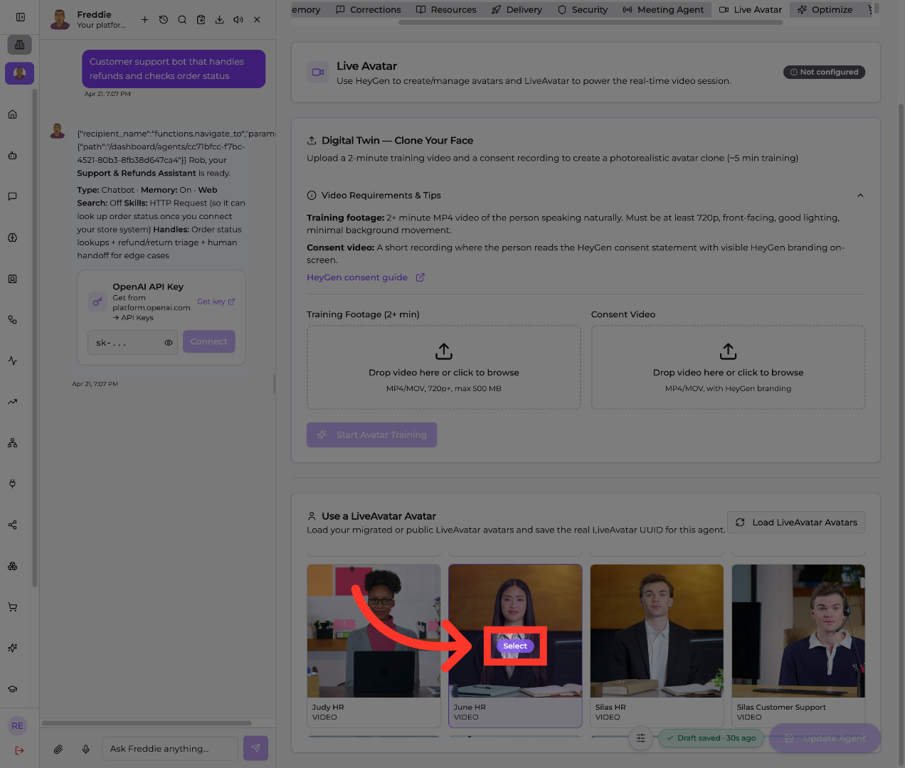 Select Avatar for Update