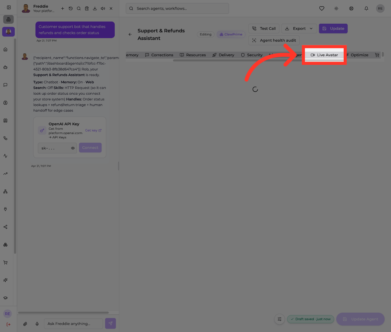 Select Live Avatar Feature