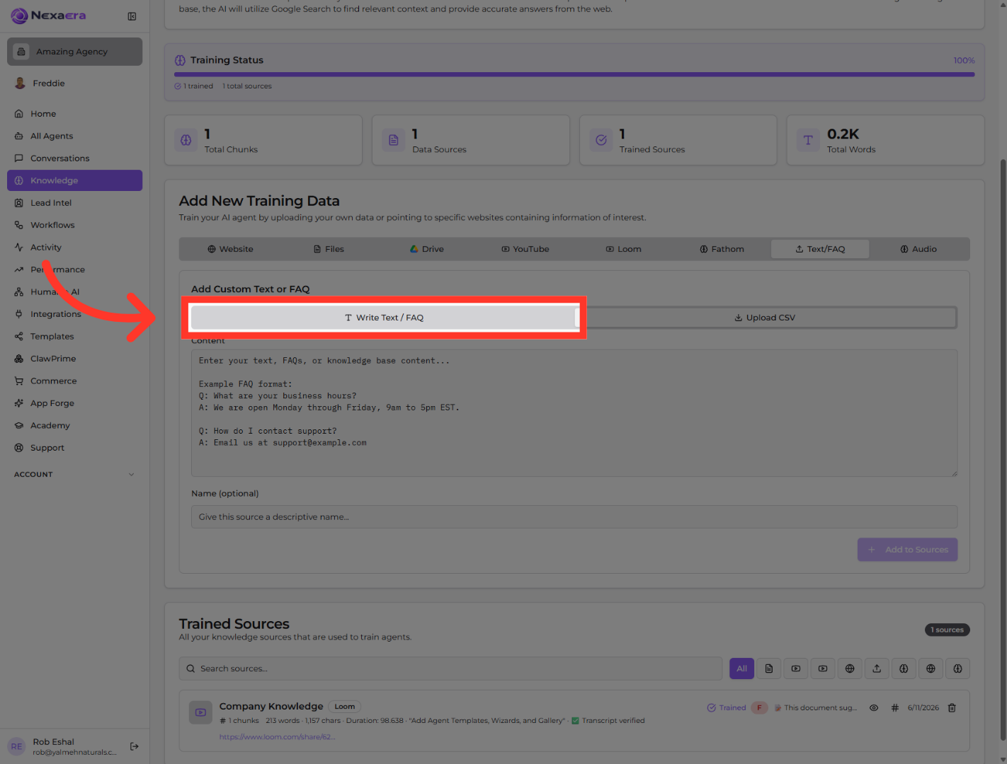 Choose Write Text/FAQ Option