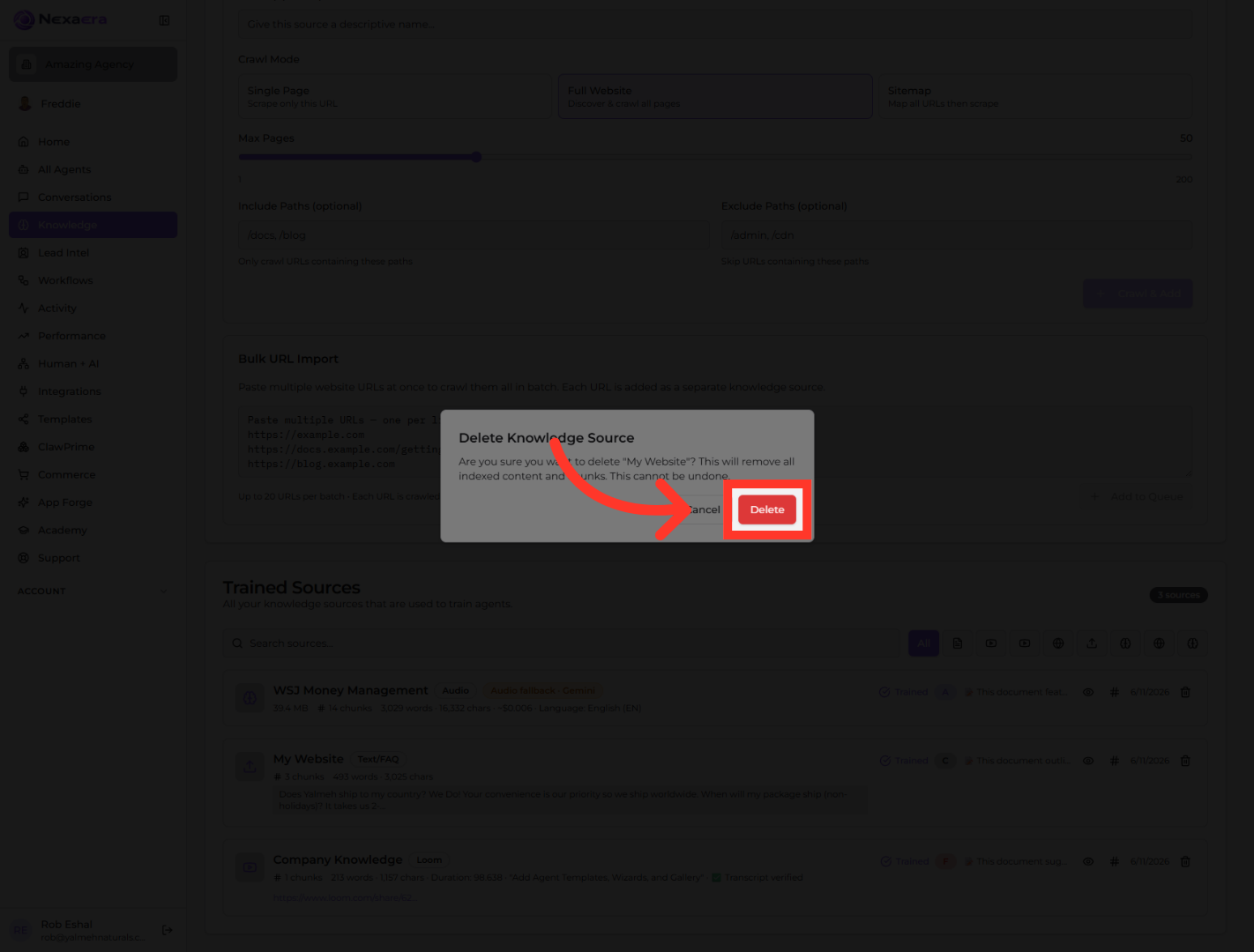 Delete Knowledge Source