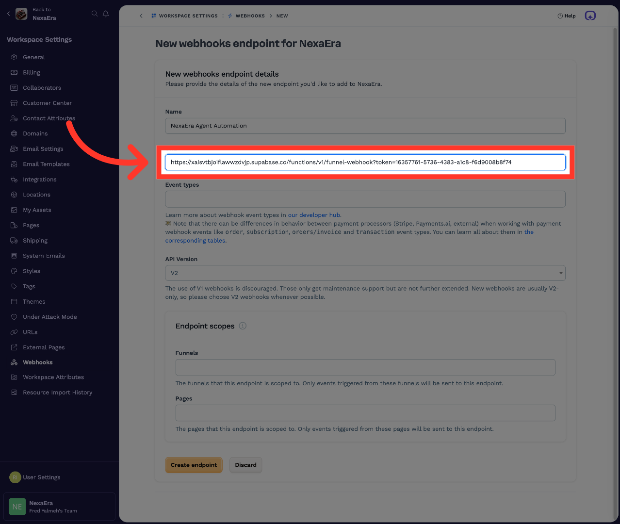 Enter Webhook URL