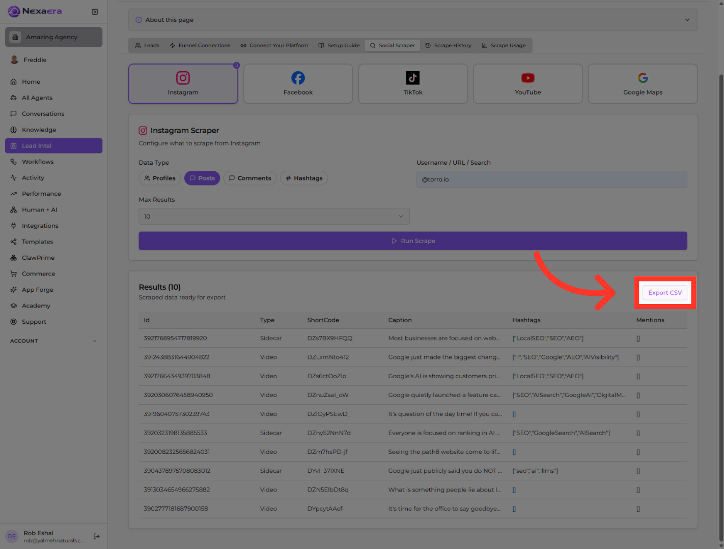 Export Data as CSV