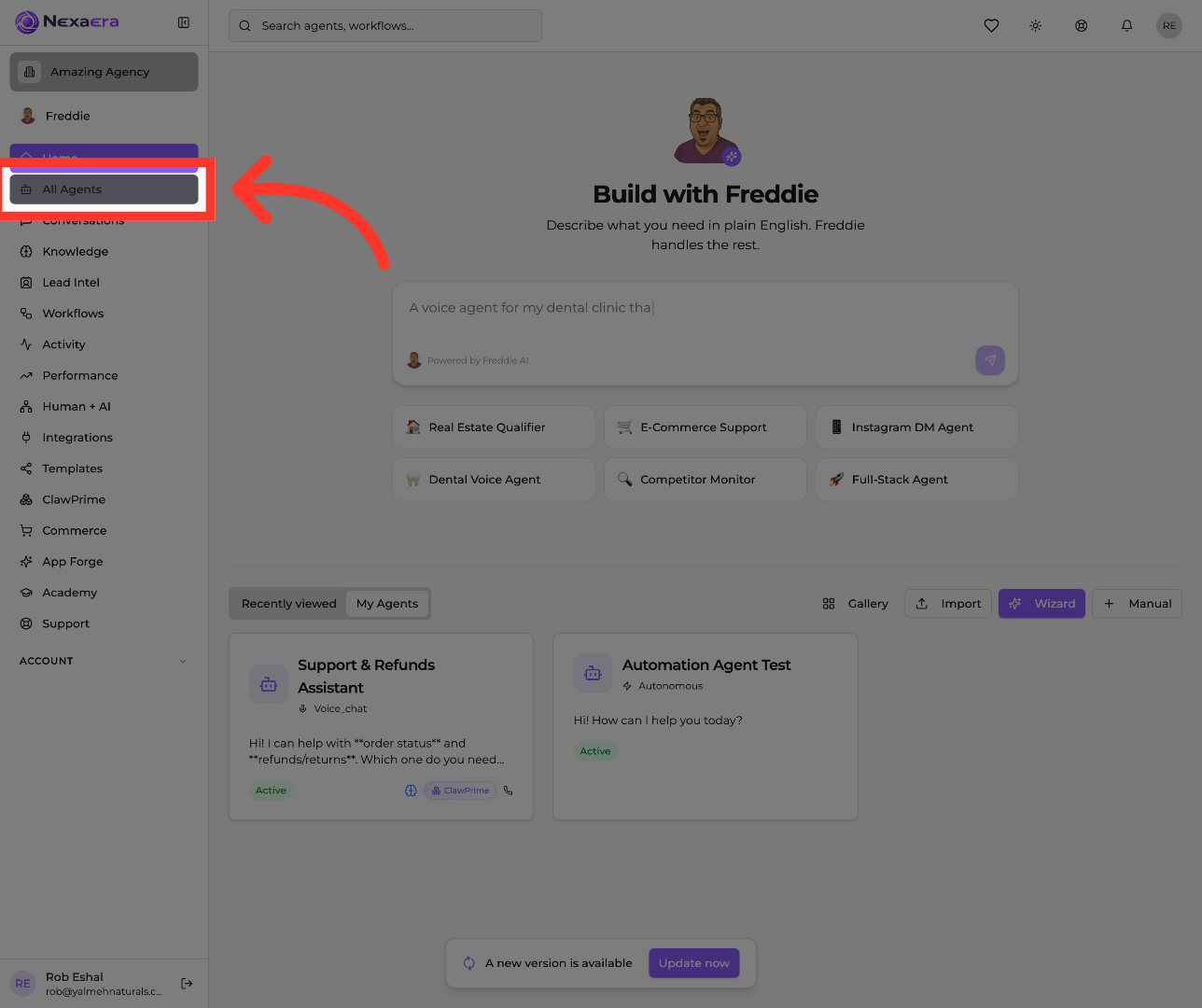 Access All Agents Section
