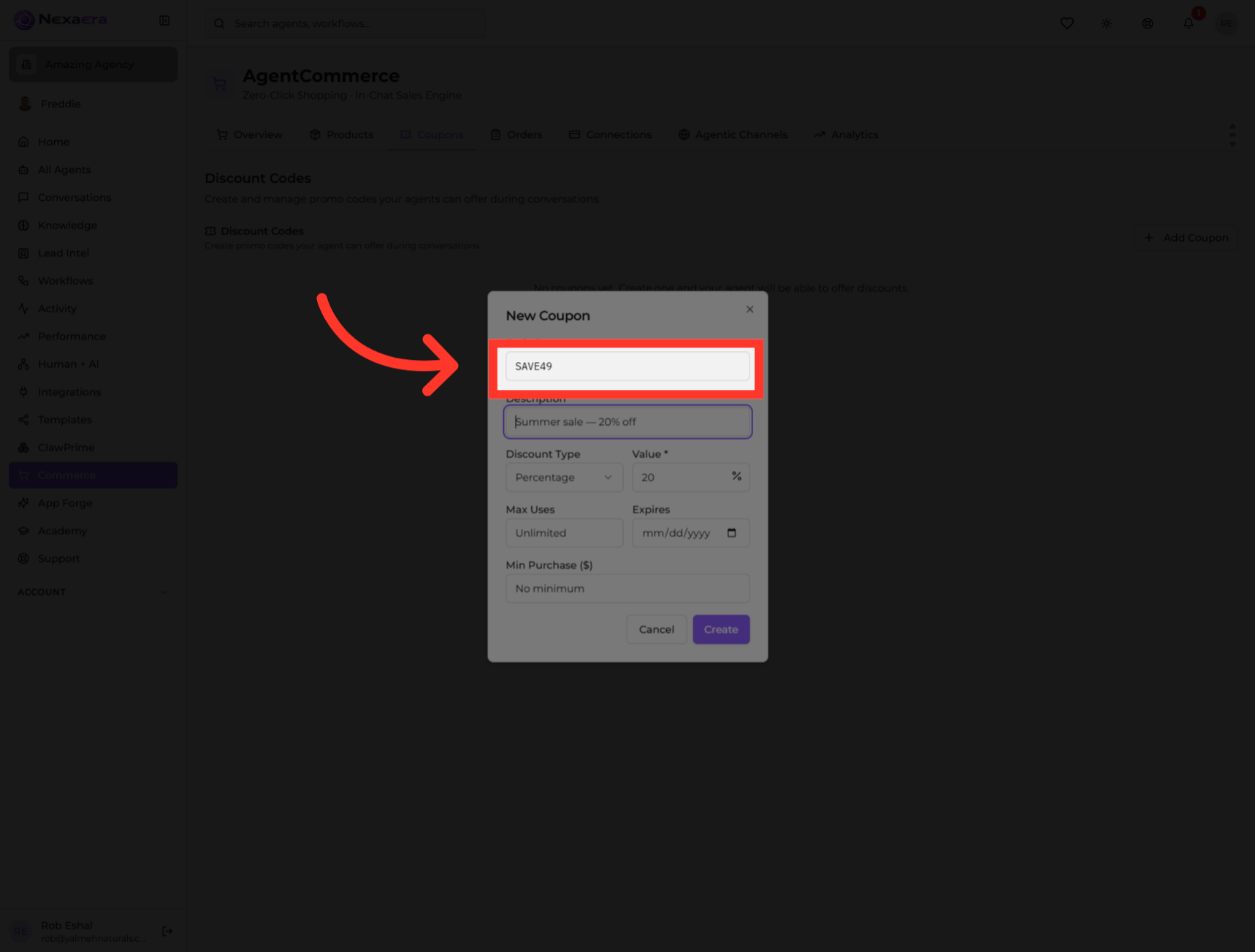 Type the Coupon Code