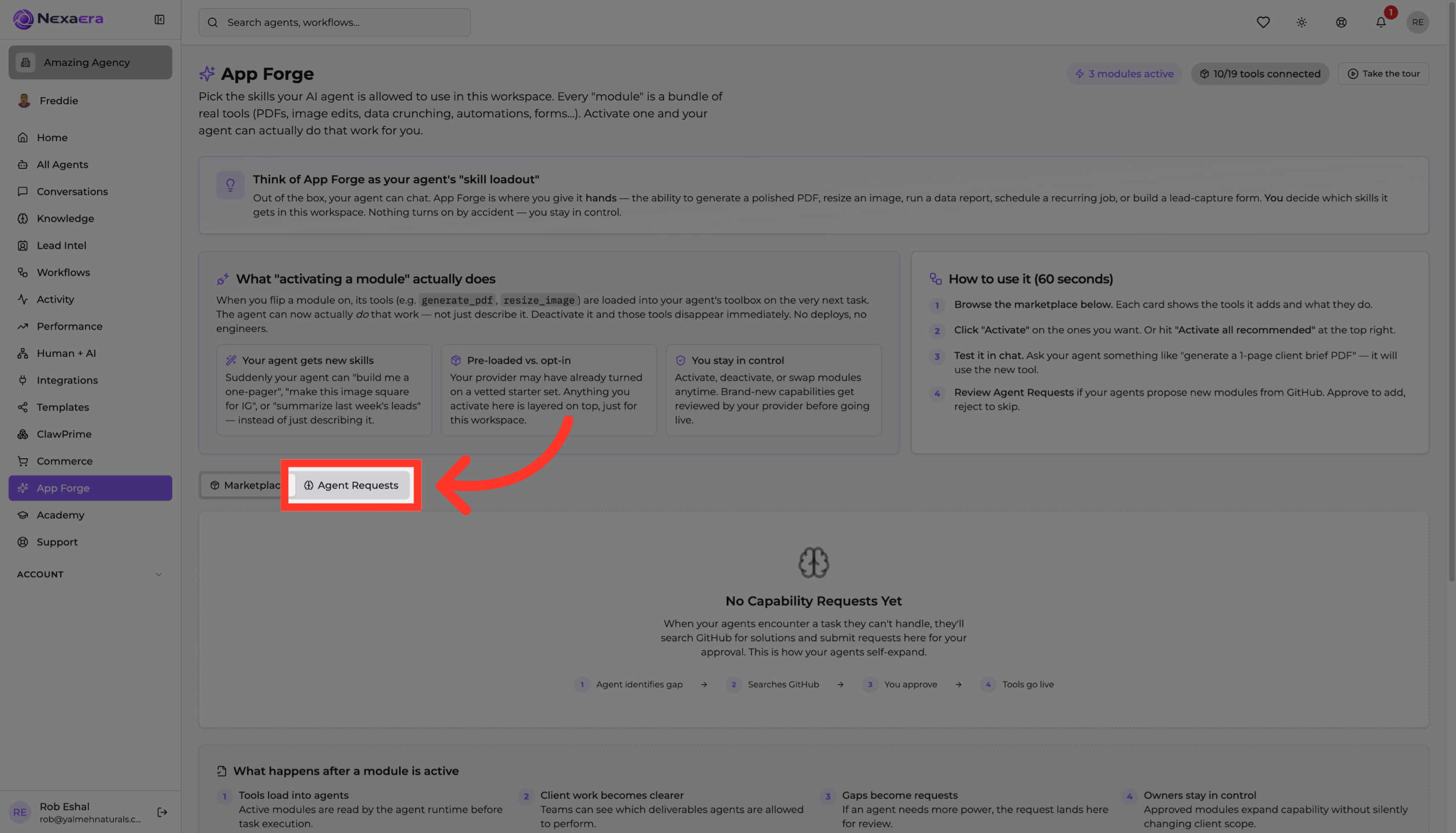 Open Agent Requests Section