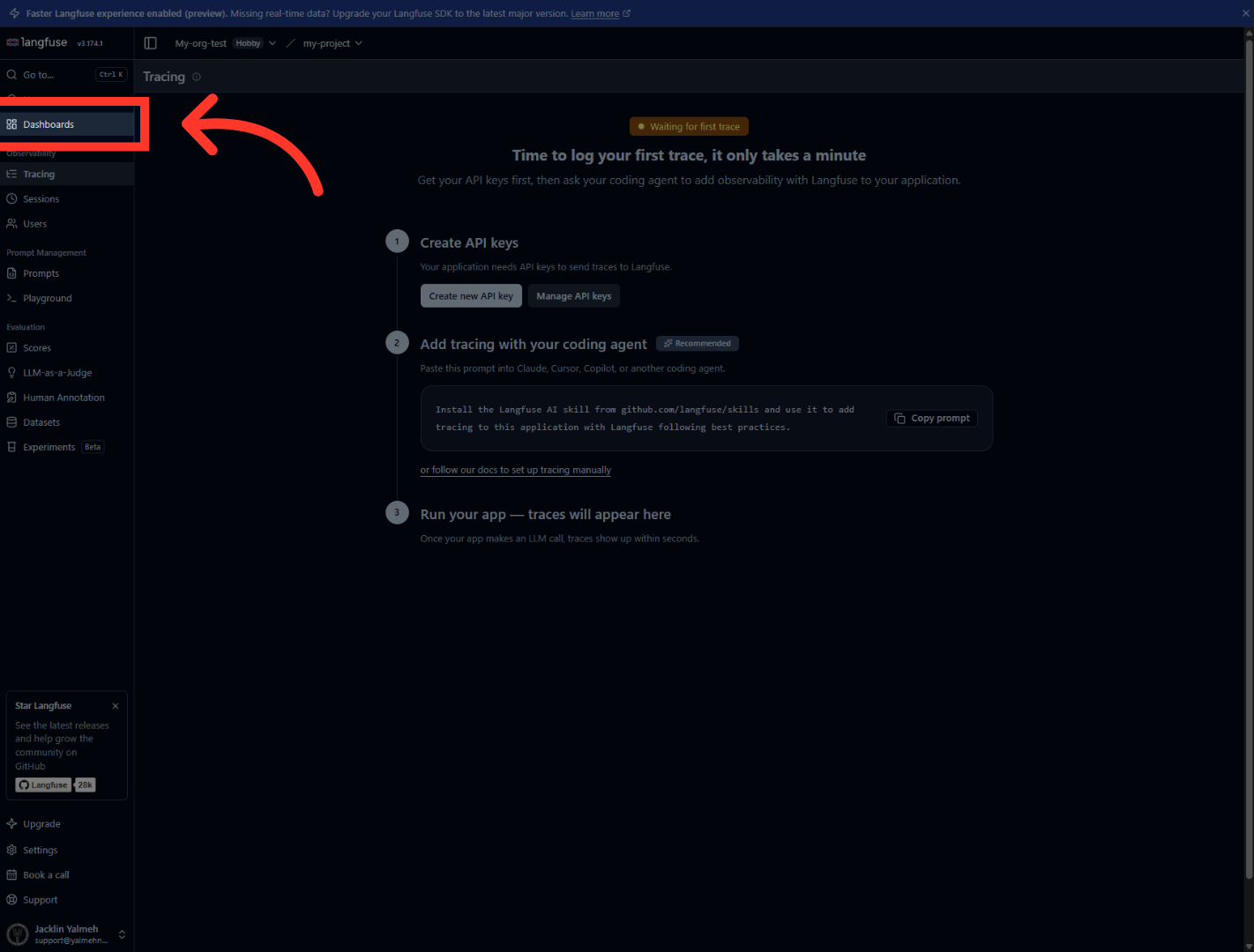Open Dashboards Tab