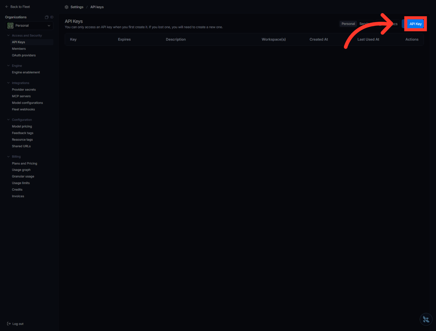 Select Existing API Key