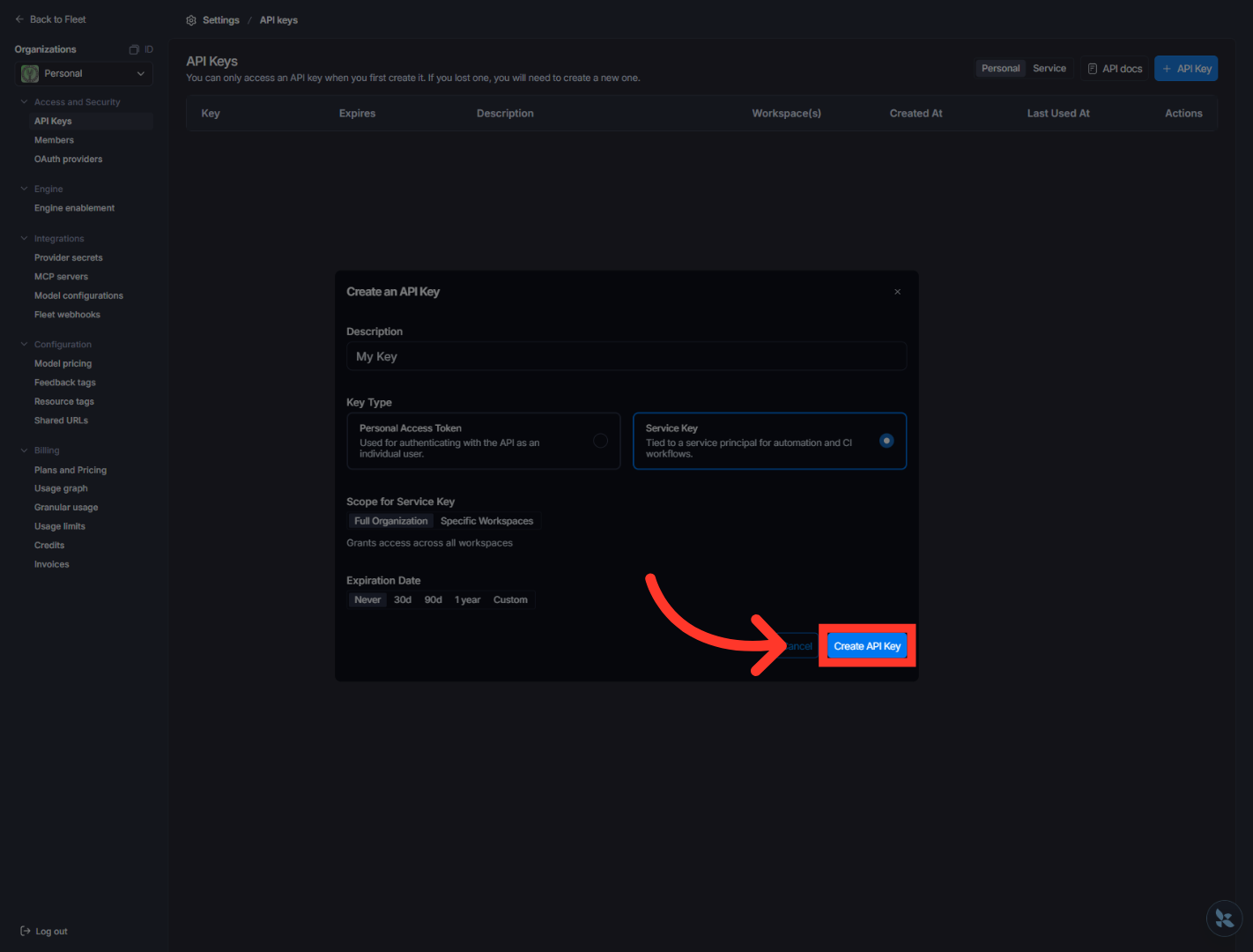 Create New API Key