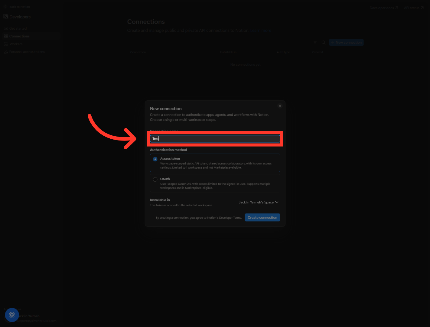 Enter Connection Name