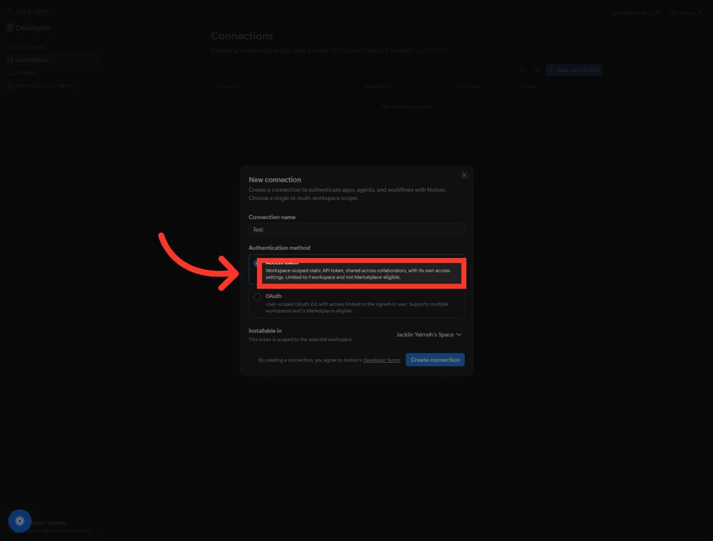 Select Workspace-Scoped API Token