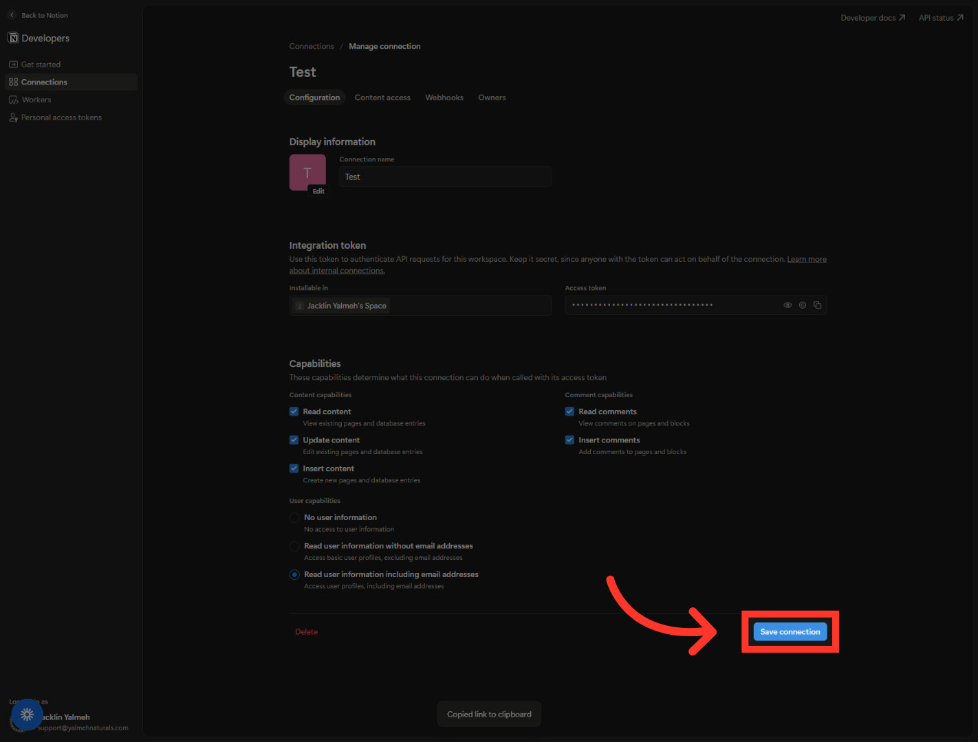 Save Connection Settings